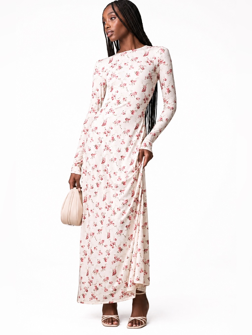 Revolve WeWoreWhat Cream & Pink Floral open back maxi long dress